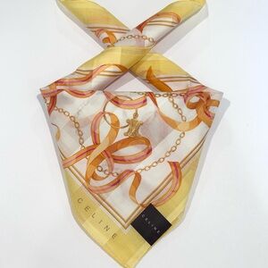 NWT WOMEN HANDKERCHIEF CELINE Yellow Chain Ribbon COTTON POCKET SQUARE 20”